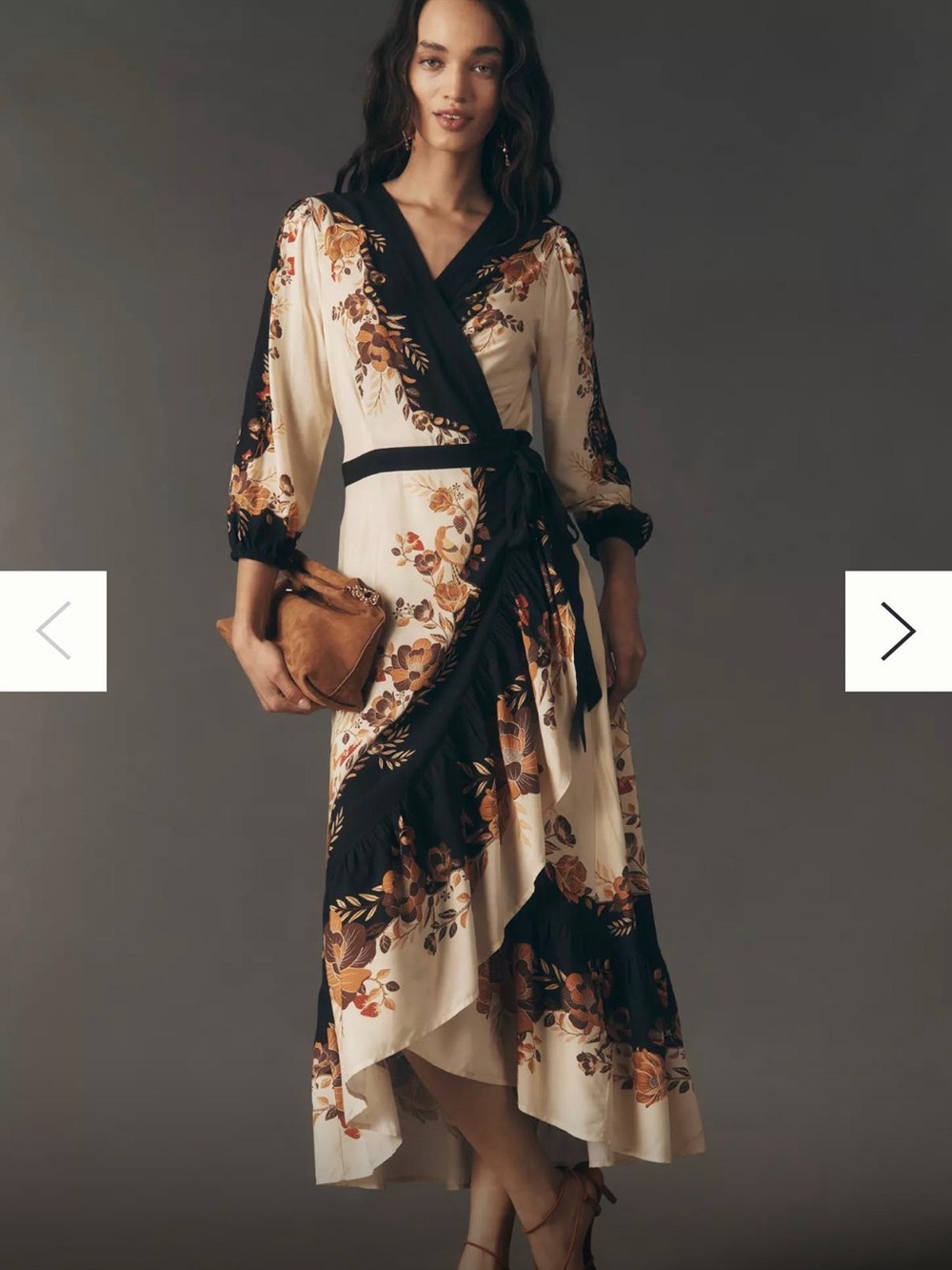 Anthropologie Farm Rio Cream and Black Floral Wrap High-Low Dress
